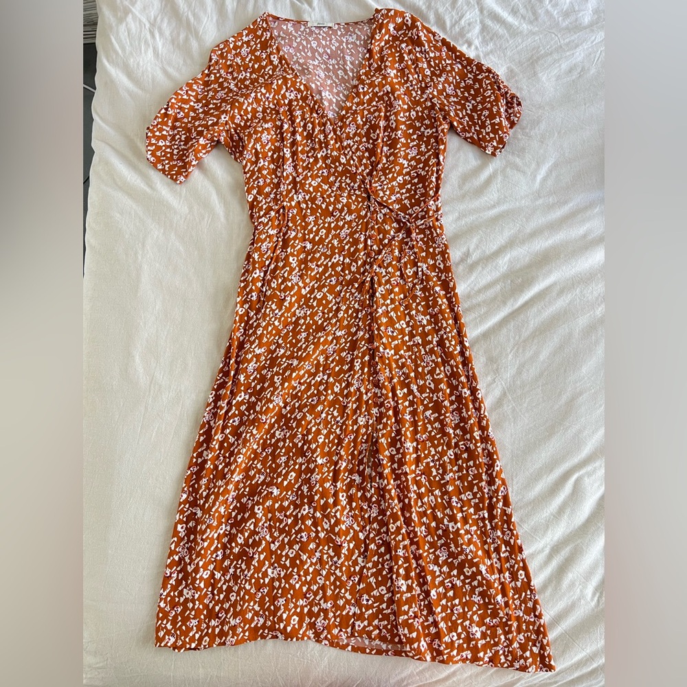 Sessun Midi Wrap Dress, sienna orange floral, size L